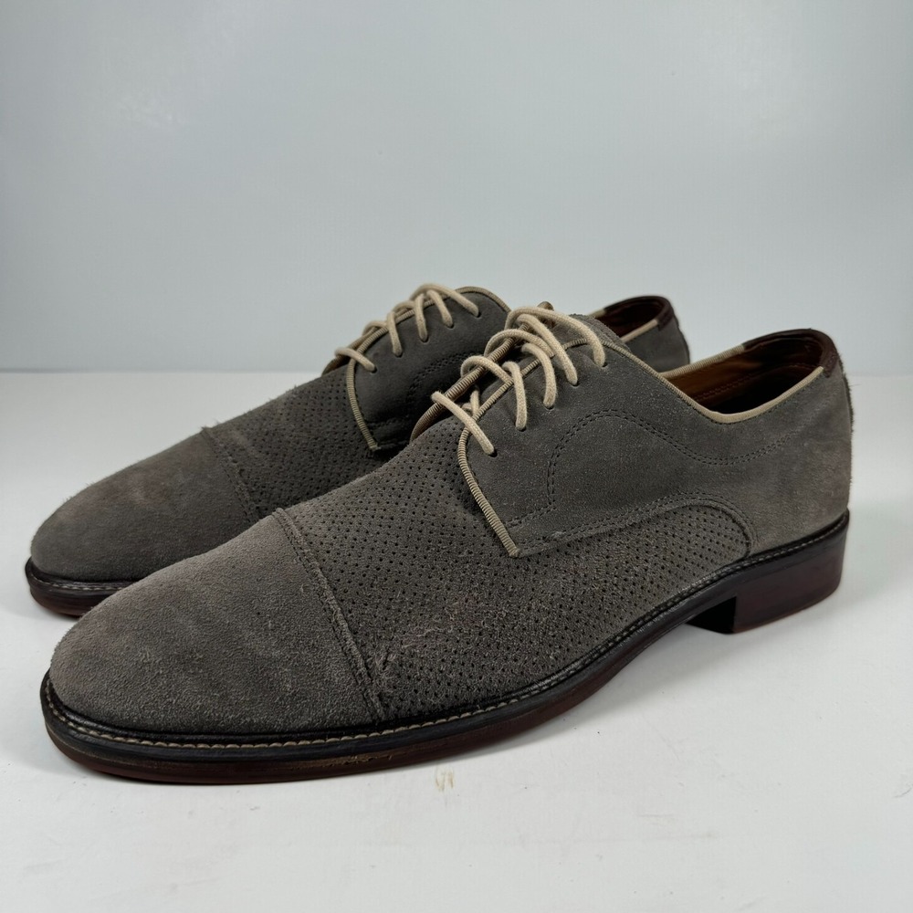 Johnston & Murphy Warner Perf Cap-Toe Men's US 10M Taupe Suede Oxford Dress Shoe